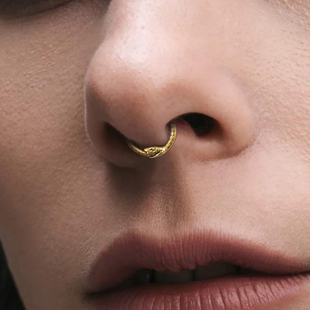 Casvort 1 قطعة 316 الفولاذ المقاوم للصدأ Ouroboros كليب اللولب هوب الأنف الدائري الزنمة الحاجز السميك خواتم ثقب مجوهرات للجسم العصرية كول #5