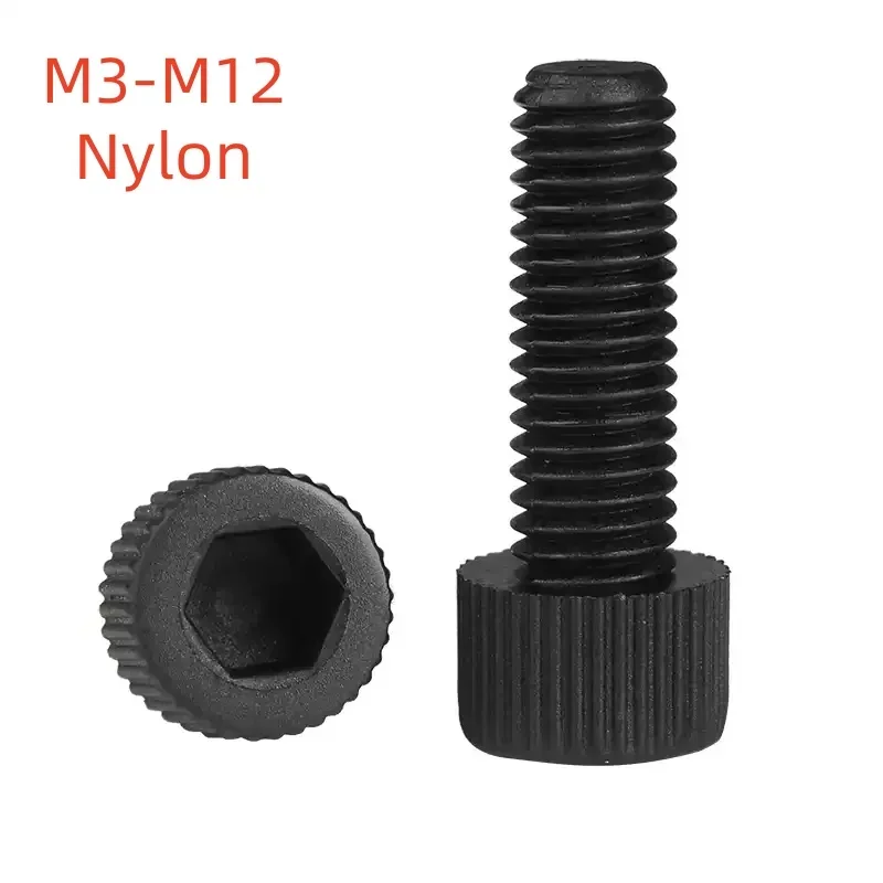 M3 M4 M5 M6 M8 M10 M12 Black Nylon Hexagon Hex Socket Head Screw Cup Head Knurled Plastic Bolt  Length 4mm-80mm