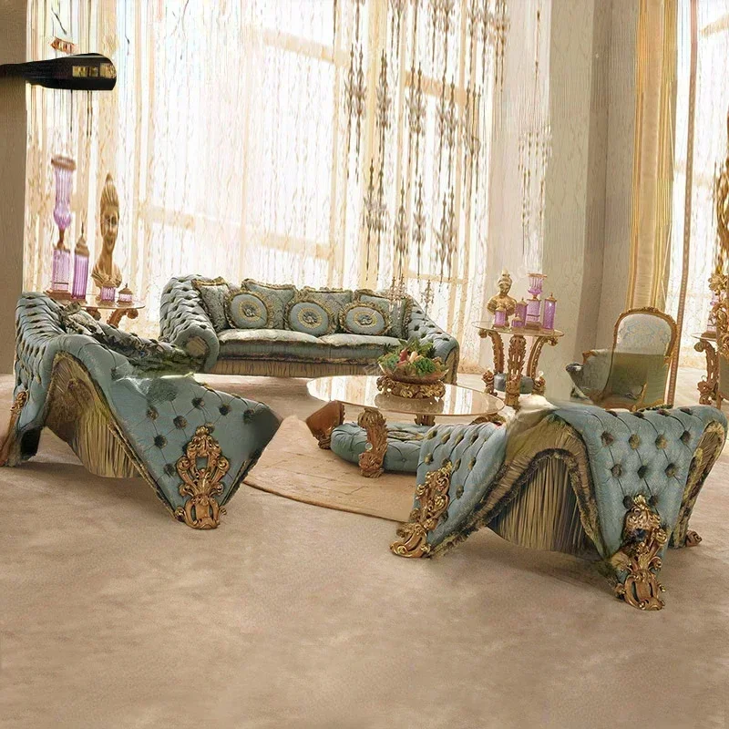 m Nordic Sofa Wood Carved Court Luxury Fabric Craft  Combination Villa Living Room Furniture  Sectional Sofa Furniture m