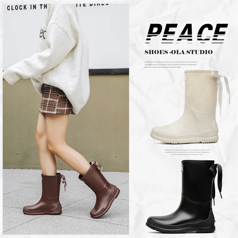 

Faionable легкие резиновые сапоги средней высоты на подкладке Fce для женщин, водонепроницаемые нескользящие сезонные ботинки на весну, лето и осень