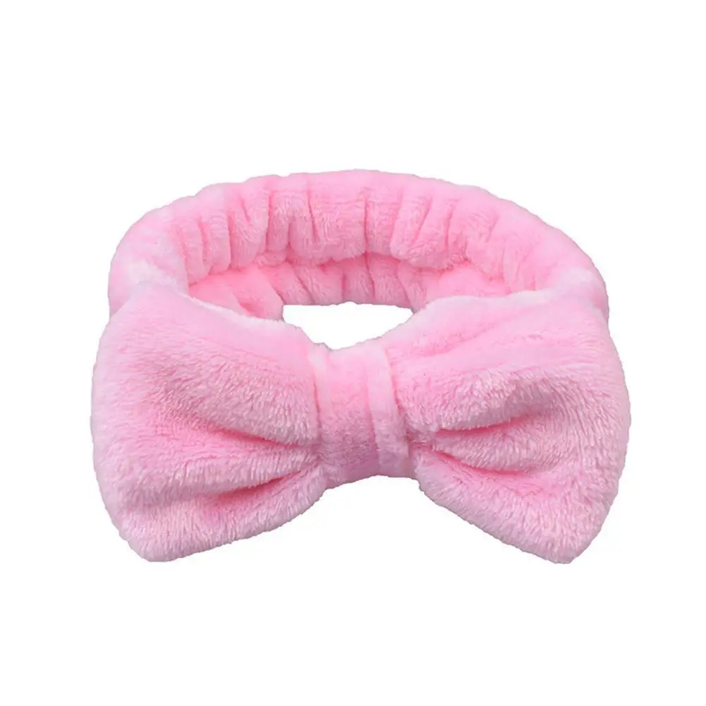 Women Solid Bow Headbands Coral Fleece Makeup Spa Wash Wrap Turban Head Hair Face Accessories Hairbands Girls Band Towel He G0X3