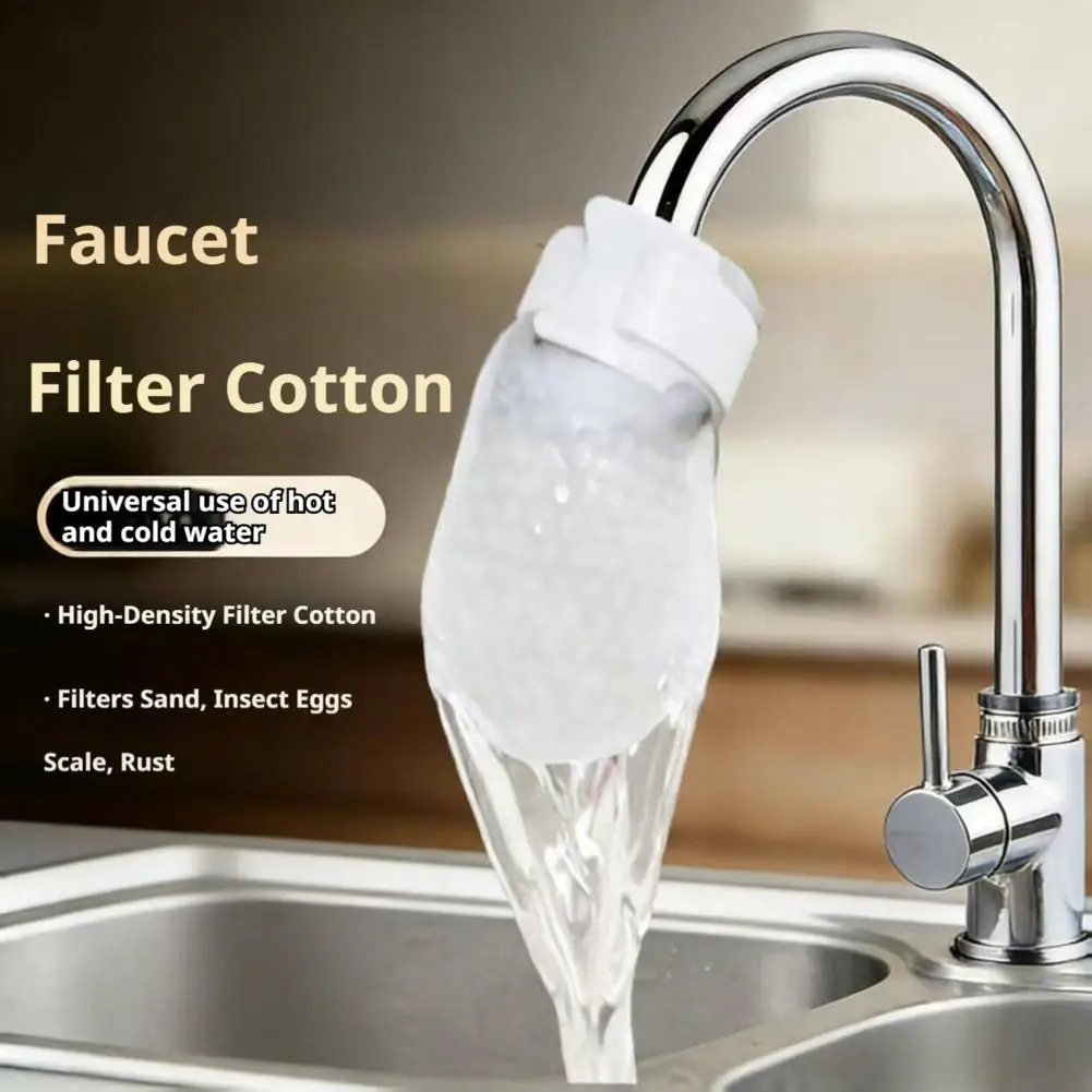 10-100pcs Universal Faucet Filter Cotton High Density Tap Water Filter Bag With Straps Anti-splash Kitchen Bathroom Purifier