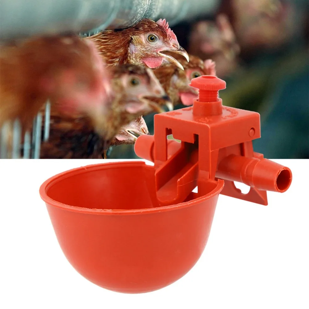 10Pcs Automatic Filling Chicken Poultry Drinker Adjustable Durable Poultry Water Bowl Straight Pipe Connection Red