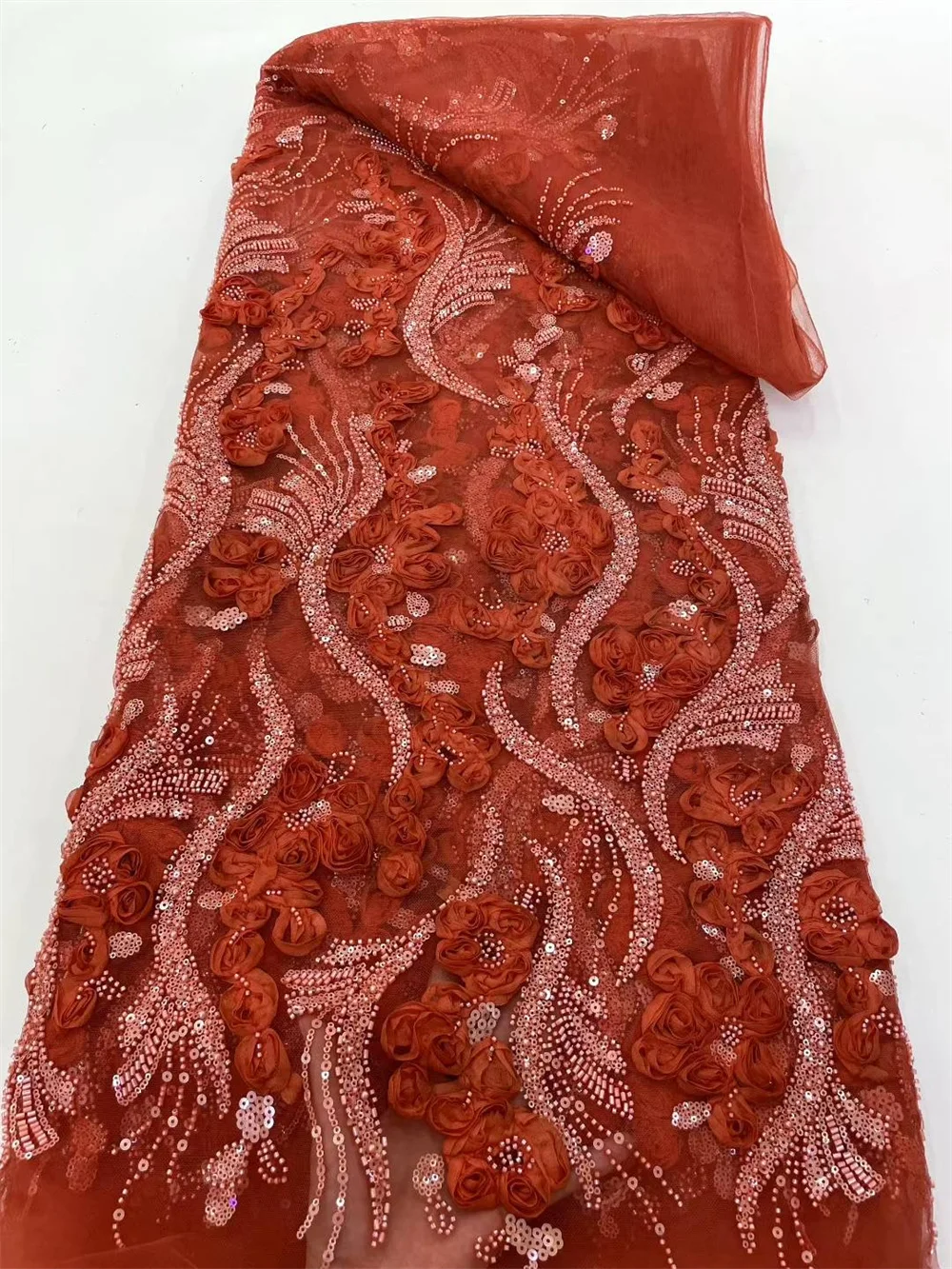 

African Nigerian 2025 Beaded Embroidery Lace High-End Luxury French Sequin Net Lace Fabric 5Yard For Wedding Party Dress A1166-1