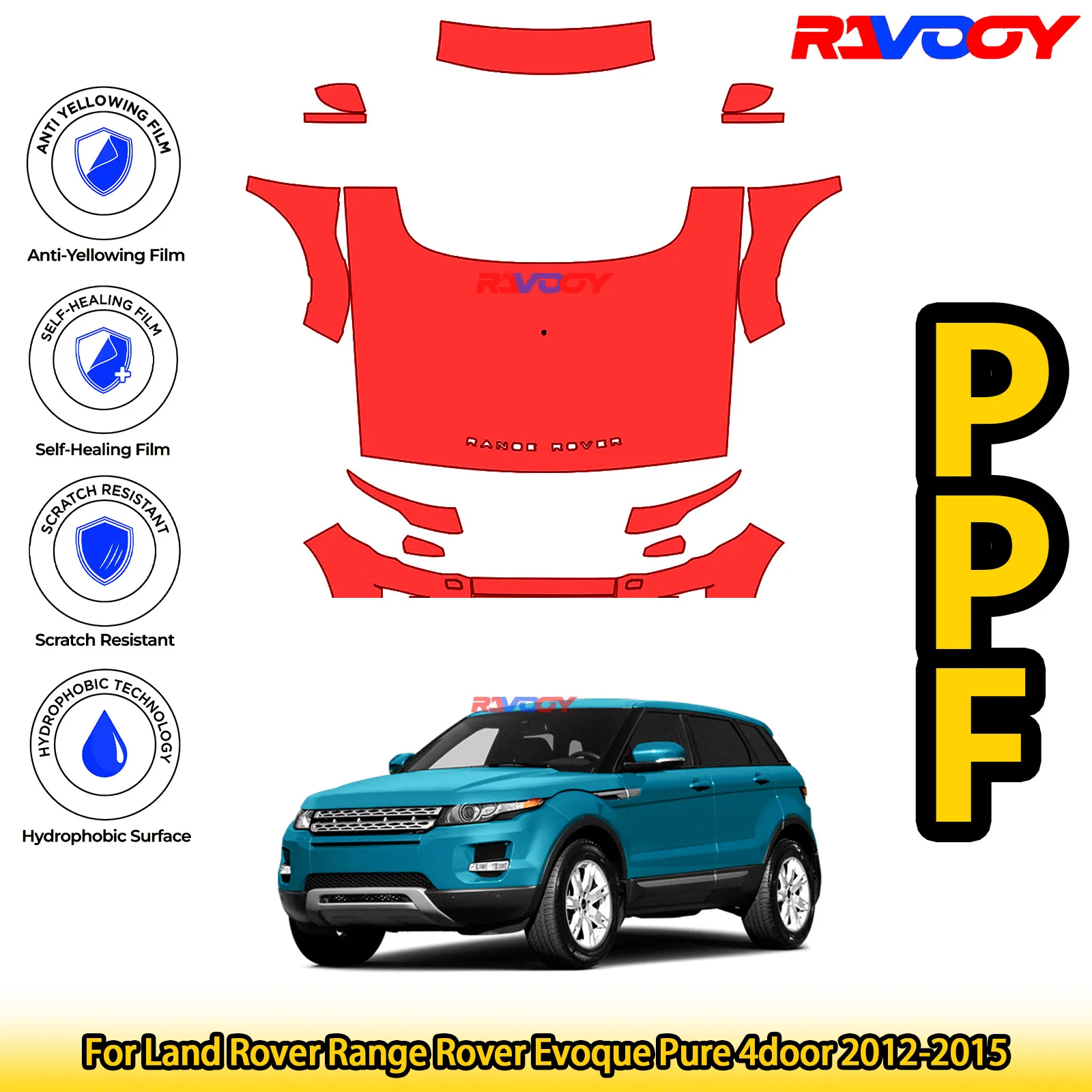 

For Land Rover Range Rover Evoque Pure 4door 2012-2015 Glossy Matte Black Precut front PPF Kit Paint Protection Film