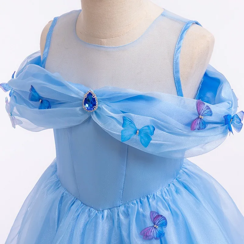 Children Clothes Cosplay Halloween Dresses Cinderella Princess Girls Performance Waist Up Butterfly Fluffy Dress Kids Clothing