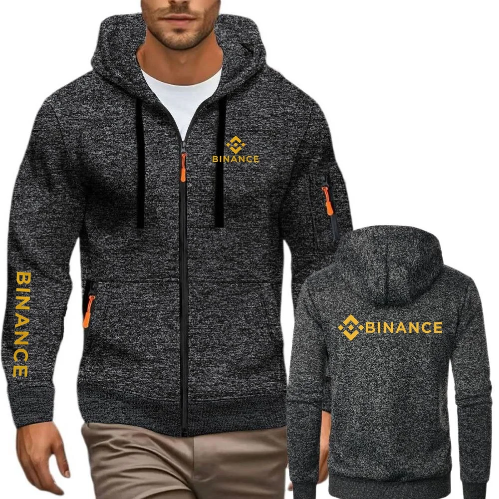 جديد Binance تشفير عادية الجاكار البلوز سترة مشغولة من الصوف الرجال قلنسوة بسحاب معاطف السترة الرجال الرياضة مقنعين #3