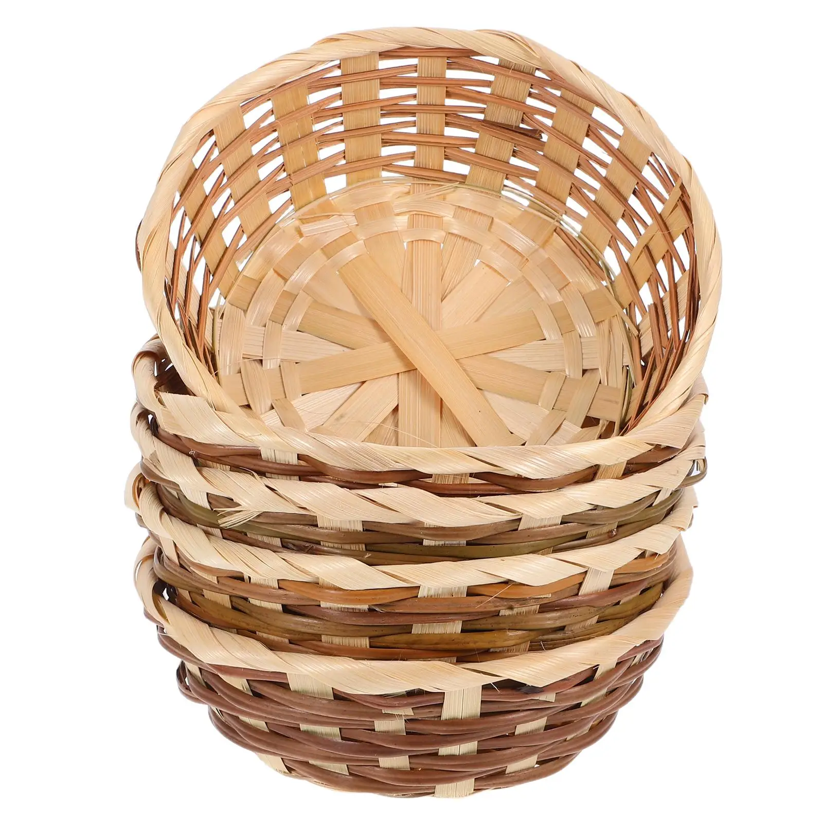 

5 Pcs Bamboo Fruit Basket Handwoven Containers for Bread Snacks Storage Organizer Home Decor Woven Tray