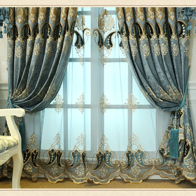 European Curtains for Living Dining Room Bedroom High-end Thickened Chenille Embroidered Luxury Floor-to-ceiling Windows