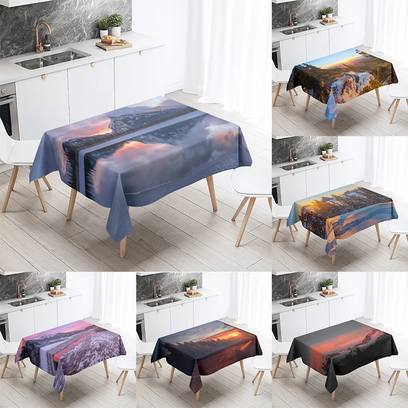 

Sunrise Sunset Scenery Tablecloth Restaurant Table Decoration Stain Resistant Waterproof Rectangular Home