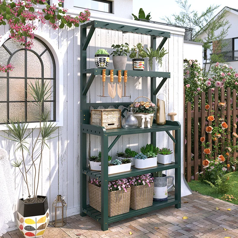 Gardening workbench operation Household planting tool storage rack, outdoor preservative wood garden