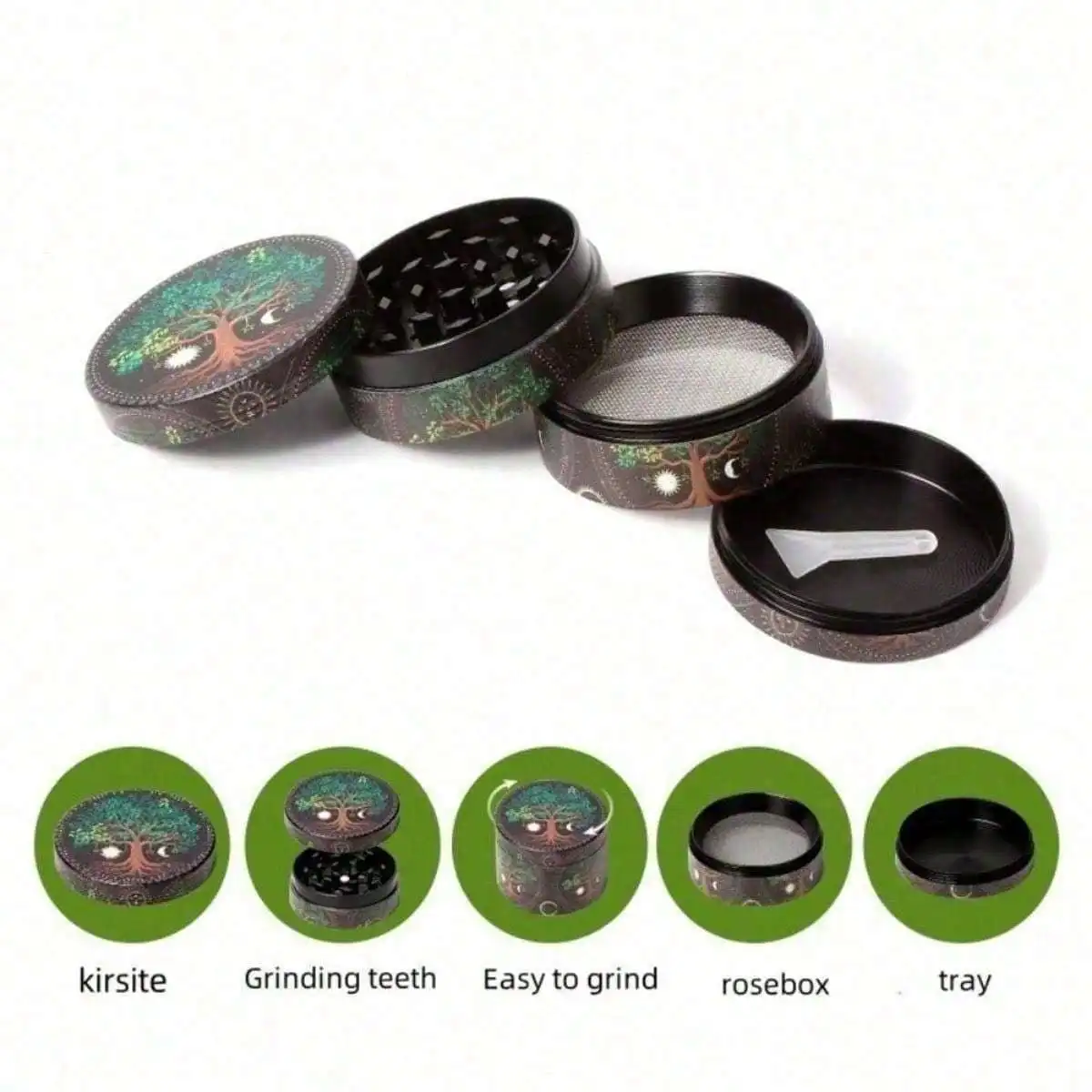 50mm Metal Cartoon Herb Grinder 4-Layers Spice Pepper Mill Salt Mortar Pestle Tobacco Raw Grass Grinder Smoking Kitchen Tool