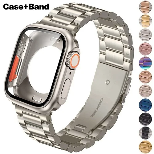 Imagen 1 del producto Cambio a Ultra funda + correa para Apple Watch 46mm 44 42mm 45mm correa de Metal de acero inoxidable para iWatch serie 10 9 8 7 6 SE 5