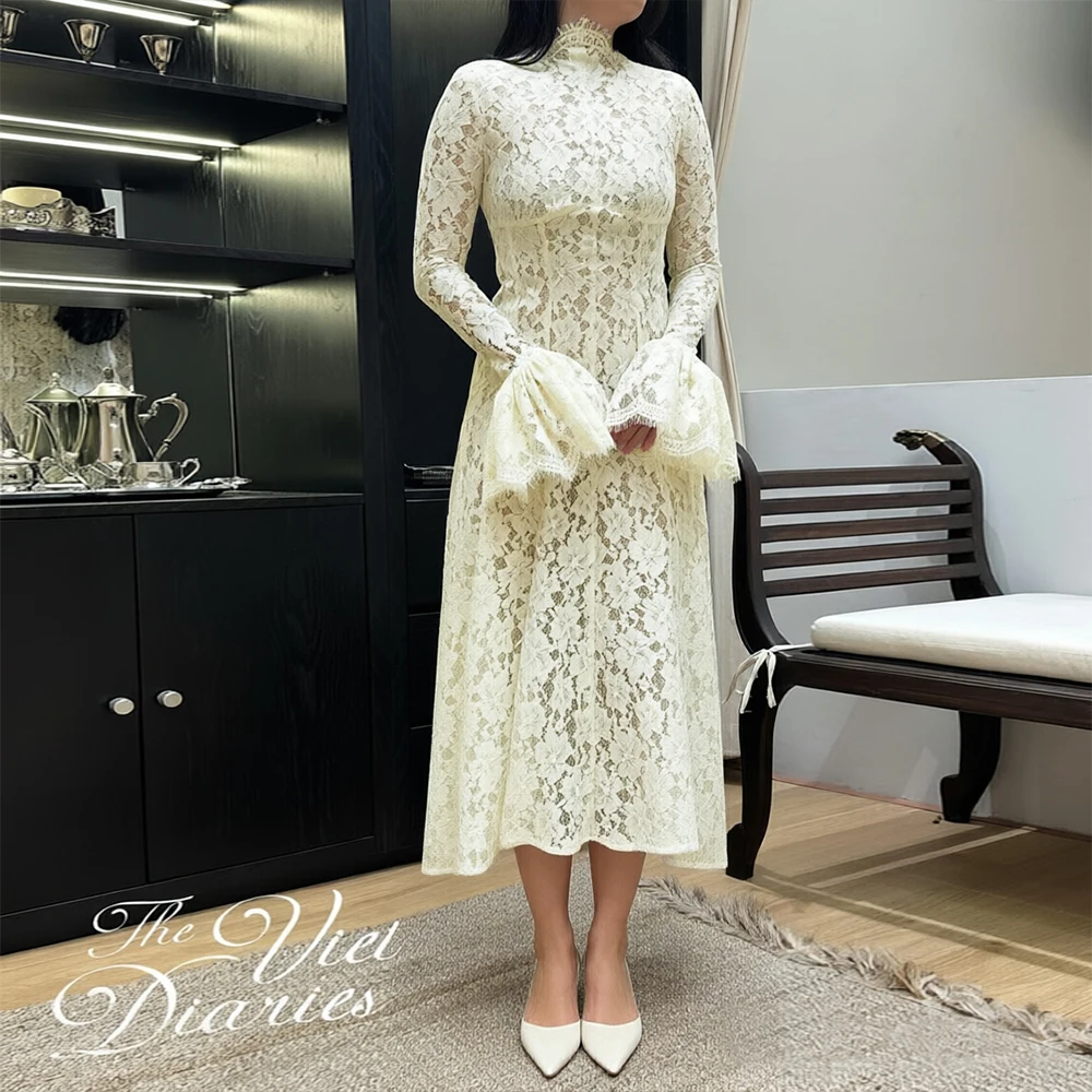 Men'S Formal Wear For Wedding Guest - Suninheart kadın Beyaz Dantel Yüksek Boyun