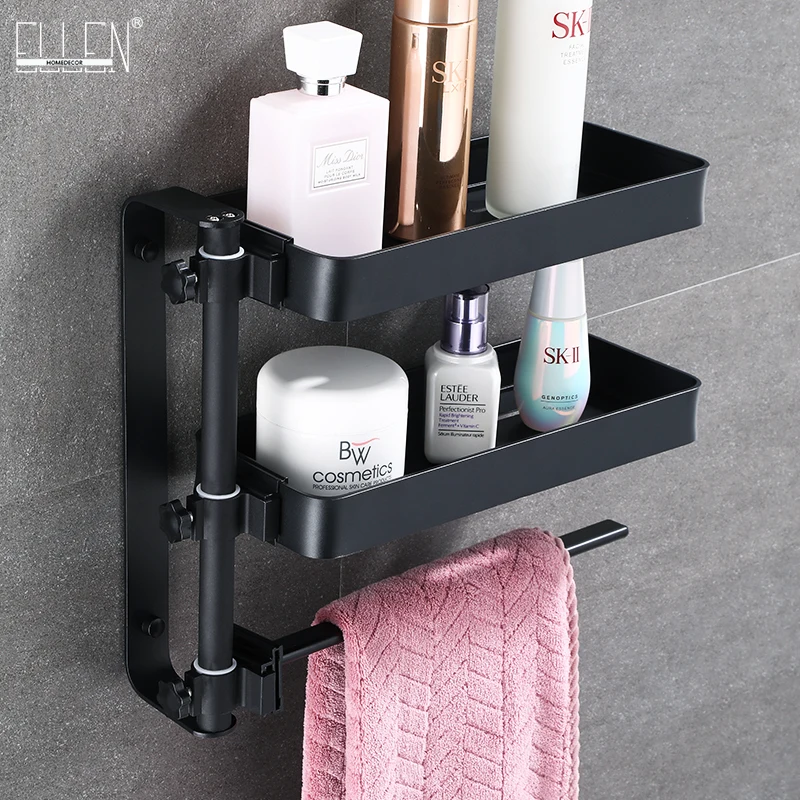 ELLEN Shower Caddy Bathroom Floating Shelves Foldable Shelf with Towel Holder Bath Shower Corner Storage over the Toilet EL332