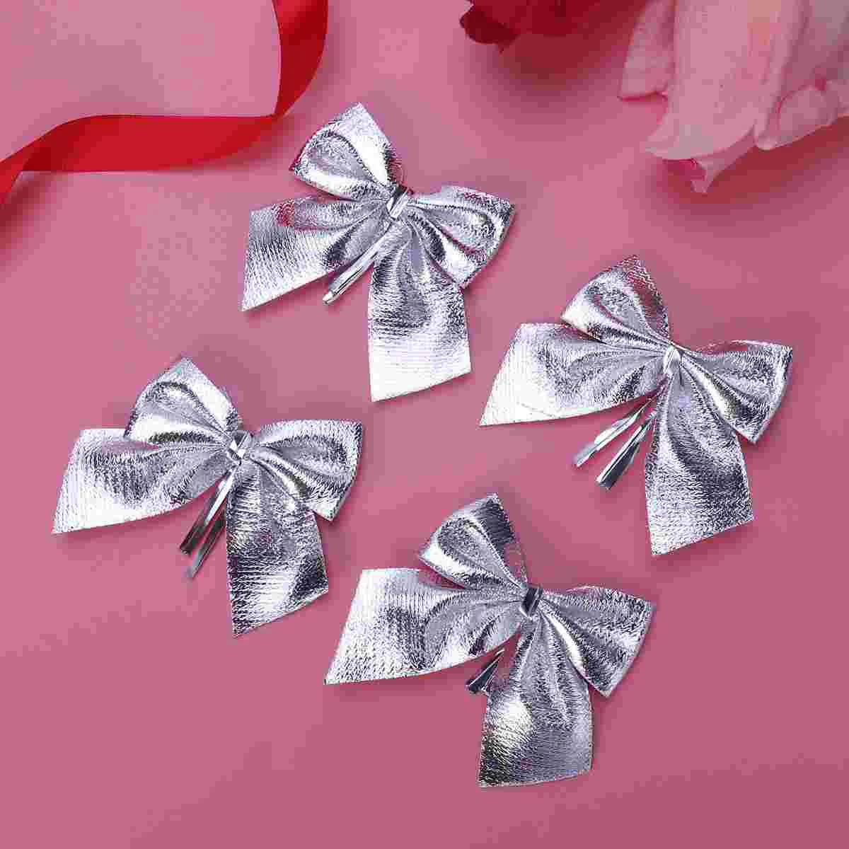 12 Pcs Small Christmas Tree Bows Glitter Decorative Decorations Bowknot Ornaments