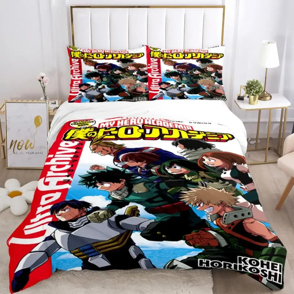 

My Hero Academy 3D Printed Bedding Set 2_3 Piece Cartoon Anime Microfiber Bed Linen Set Pillowcase Adult Bed Cover Home Textiles