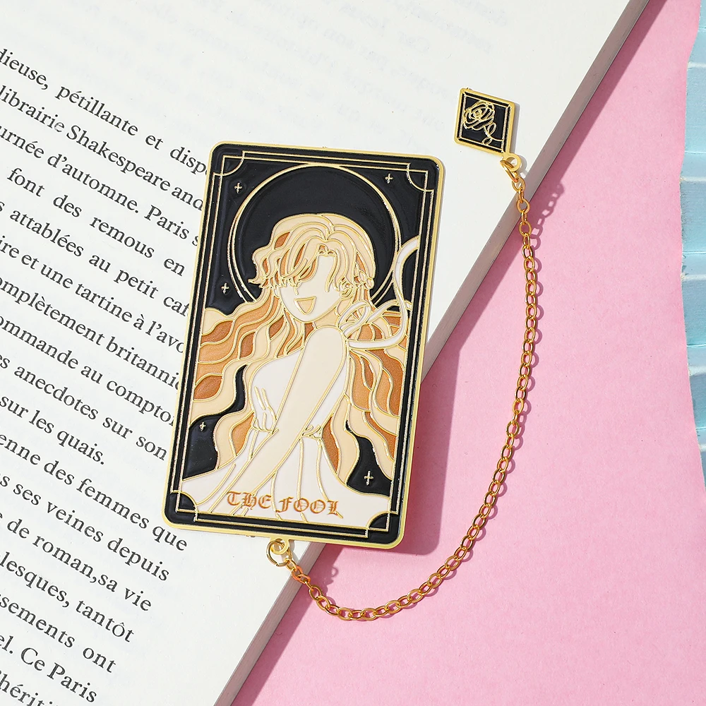 Beautiful and mysterious cherry blossom girl black metal stainless steel durable bookmark with rose pendant, cute holiday gift