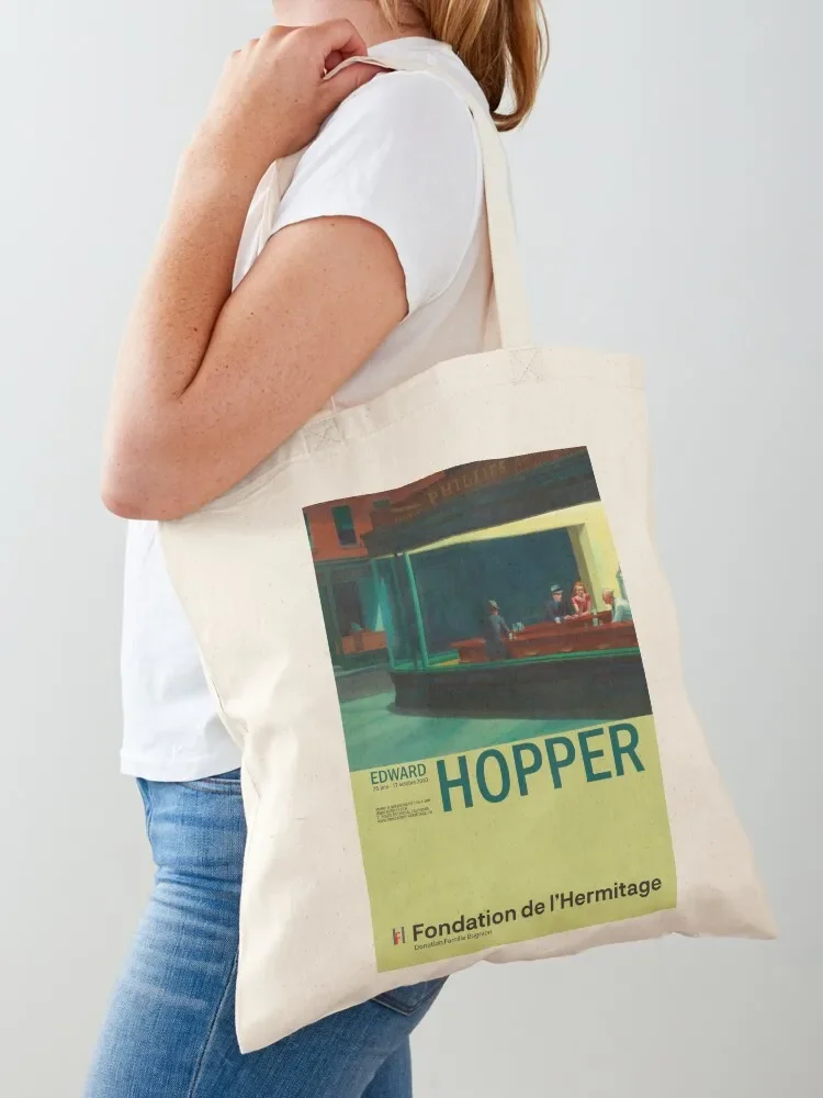 Edward Hopper - Nighthawks - Minimalist Exhibition Art Poster Tote Bag Women's tote shopping canvas