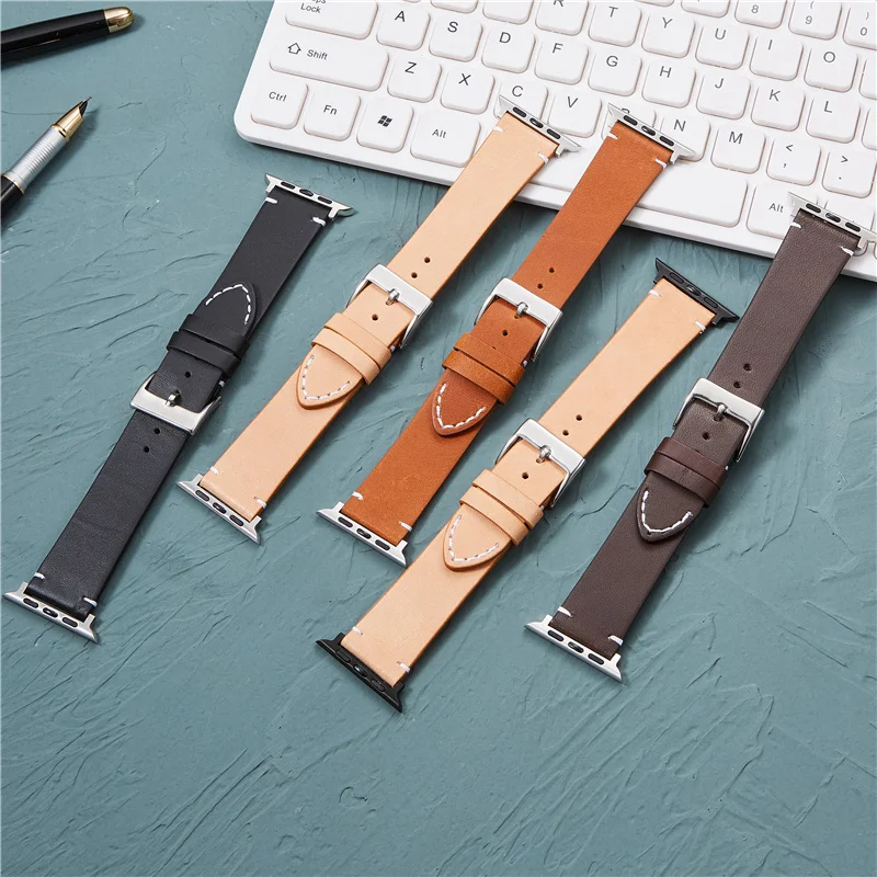 Men Women Genuine Leather Watch Straps For Apple Watch 6 SE 5 4 3 2 1 Pop Calfskin Watchbands 38mm 40mm 42mm 44mm For Iwatch