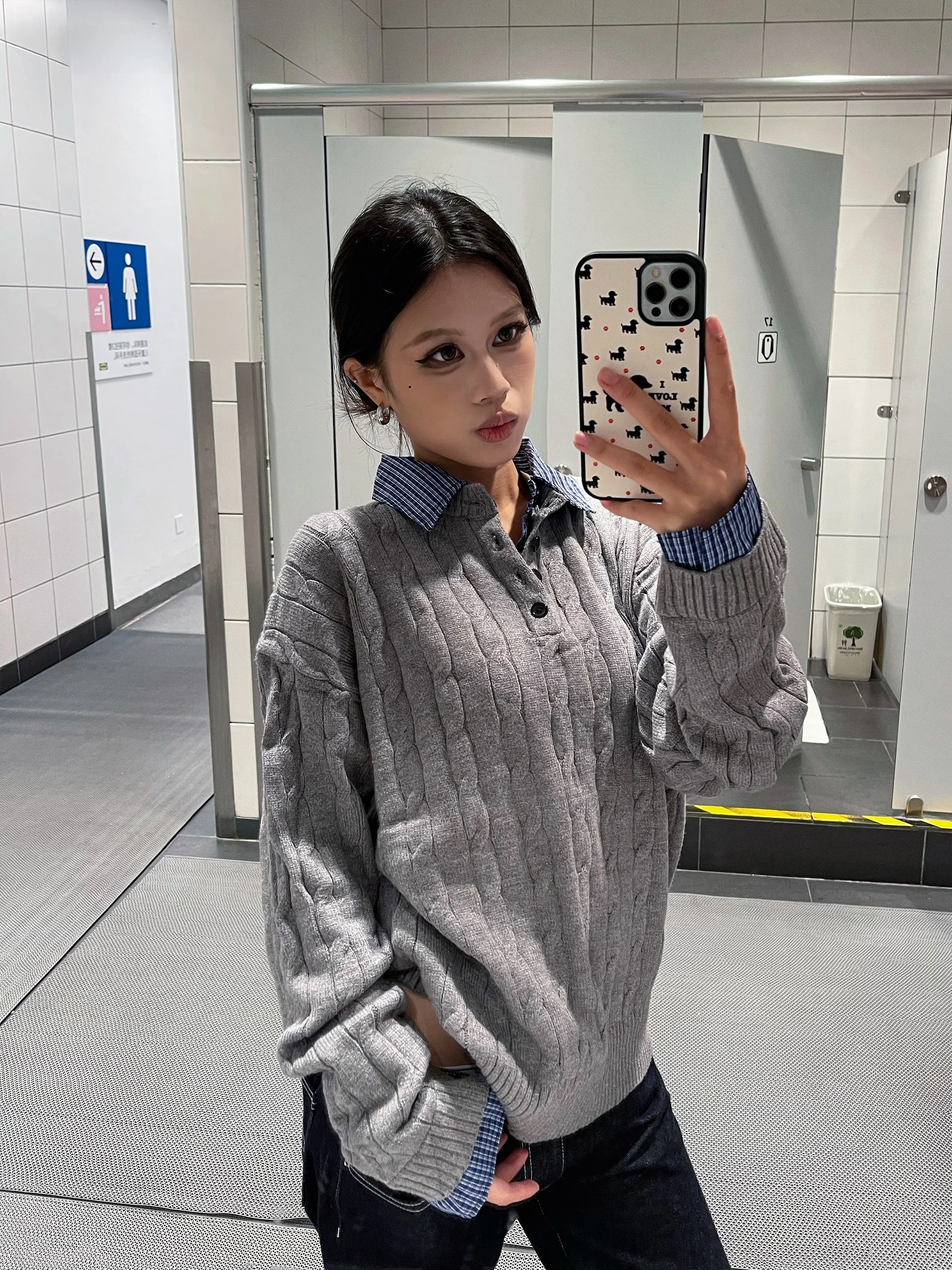 

American College Sle Knitted Sweater Women's Collar Plaid Twist Vintage Two-Piece Warmth Spring Autumn Winter