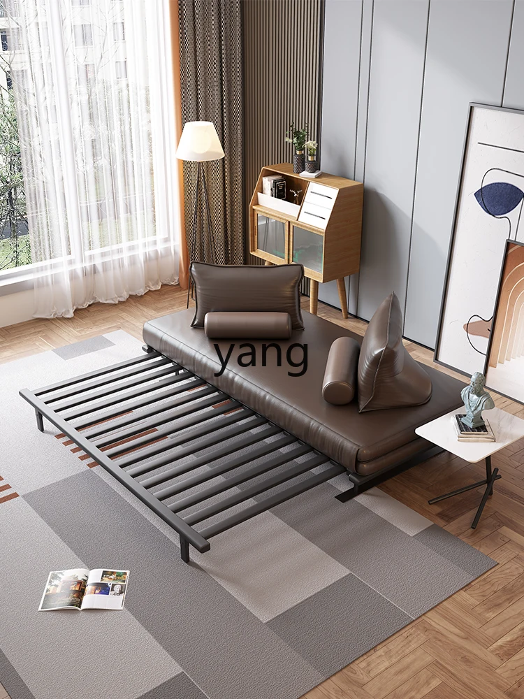 Lmm multifunctional foldable shrink leather sofa bed for sitting and lying