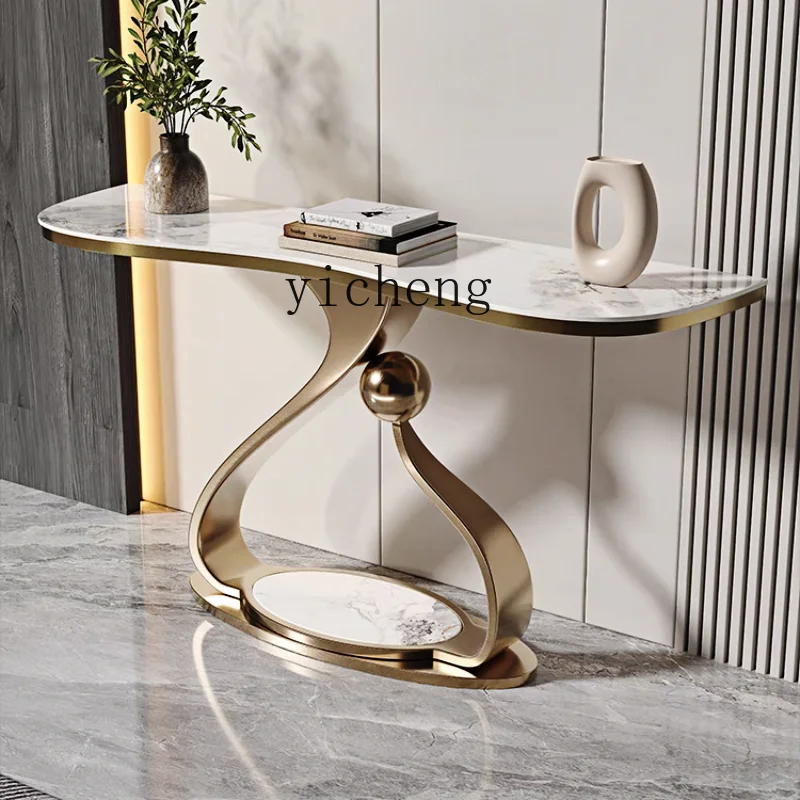 ZZ stainless steel rock slab entrance table modern art entrance platform foyer end view table against the wall