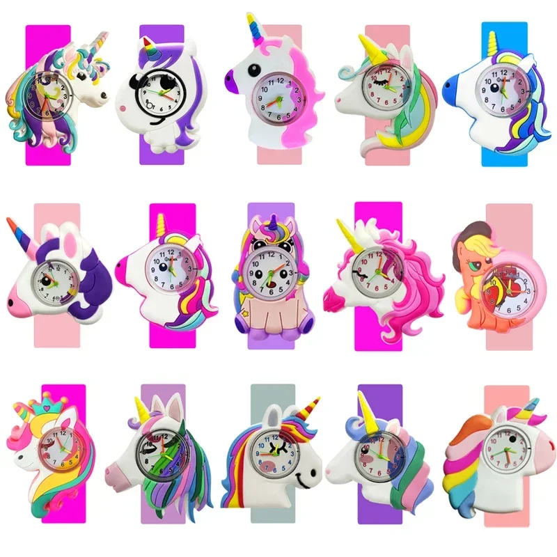 Cartoon Unicorn Watch for Kids, presente de aniversário para meninos e meninas, Baby Puzzle, Learn Time Toy, Bracelet Clock for Children, Slap Watch