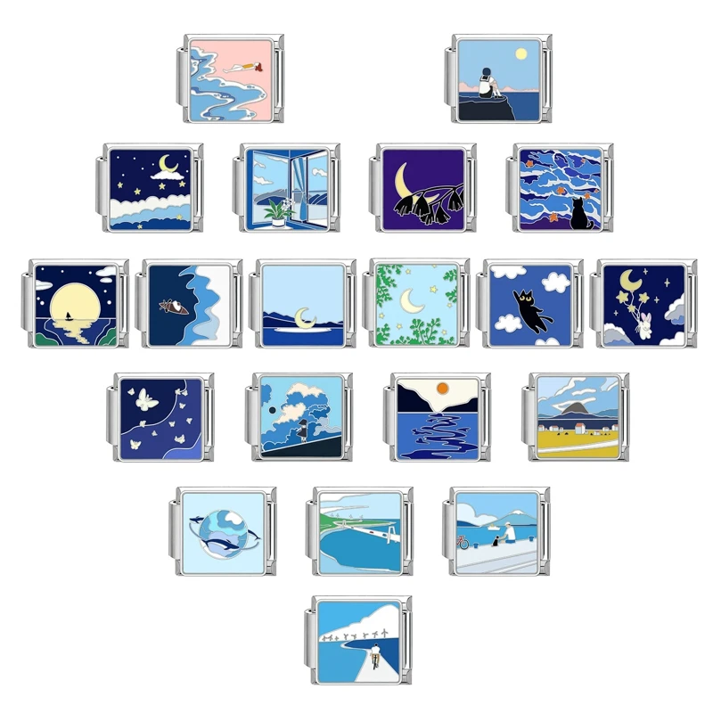 Y2K Marine Vlinder Duivel Ogen Bloemen Kat Hart Italiaanse Charm Links Fit 9mm Roestvrij Stalen Armband Vrouwen DIY Maken Geschenken