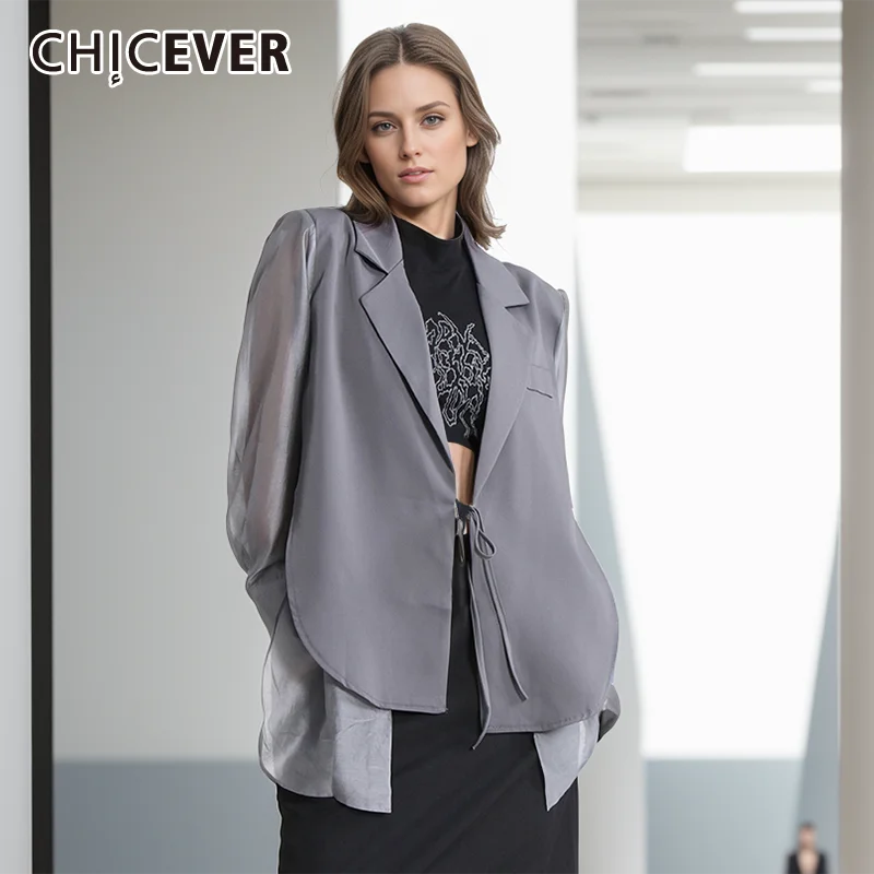 

CHICEVER Loose Blazers For Women Lapel Long Sleeve Patchwork Lace Up Temperament solid folds Blazer Female Summer Clothes 2024