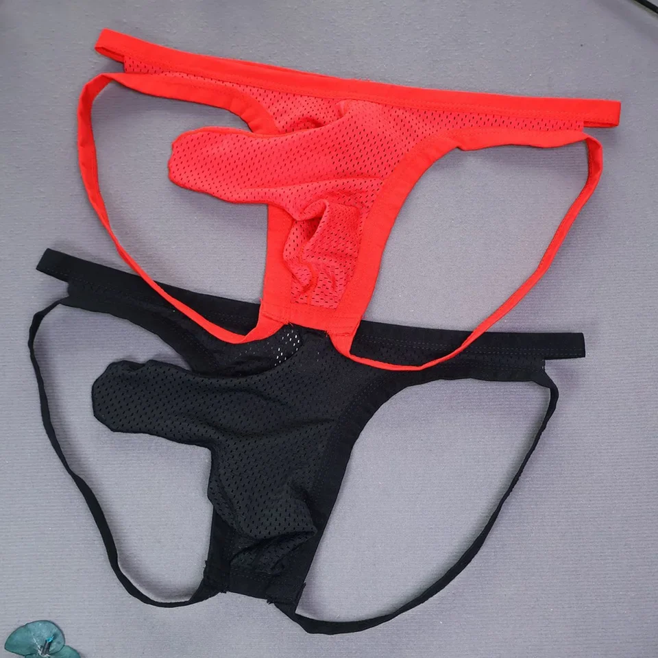 

1pc Men Mesh Hollow Out Thongs Solid Color Sexy Thong Underwear Elephant Nose Open Butt Strap G-string Exotic Panties