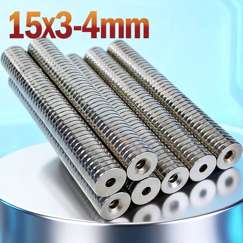 N35 NdfeB 15x3-4mm Magnet 15*3-4mm Accessory Strong Neodymium Magnet Round Hole Shape Permanent Magnetic Imanes 5-100pcs