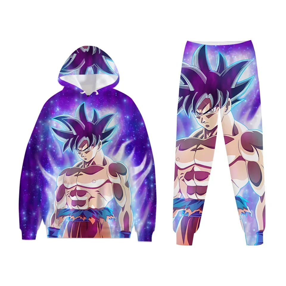 

2PC-New Dragon Ball Cartoon Classic Animation 3D Digital Printing Hooded Sweater Pants Set Holiday Birthday Gift