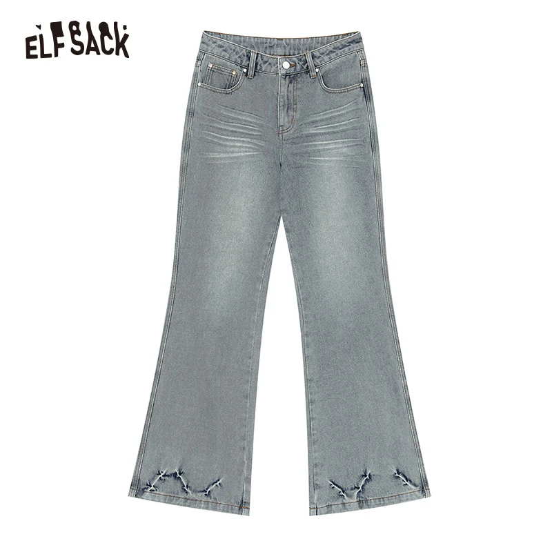 ELFSACK 2024 Winter New Arrivals High waist washed slim bootcut jeans for women