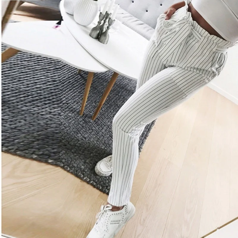 Pantalones de vendaje para mujer, pantalón Harem de cintura alta con lazo, cintura elástica a rayas, estilo informal, Harajuku, verano, 2024