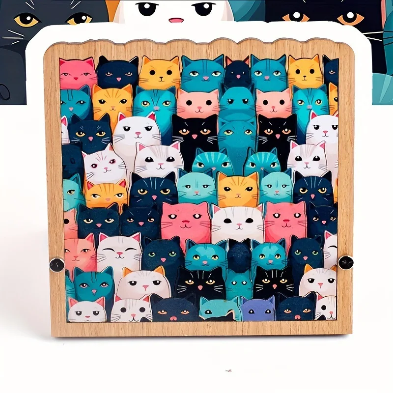 

62-Piece Wooden Puzzle Cat Cartoon Cute Cat Super Difficult Puzzle, Christmas Birthday New Year Gift Assembly Creative Fun Animal