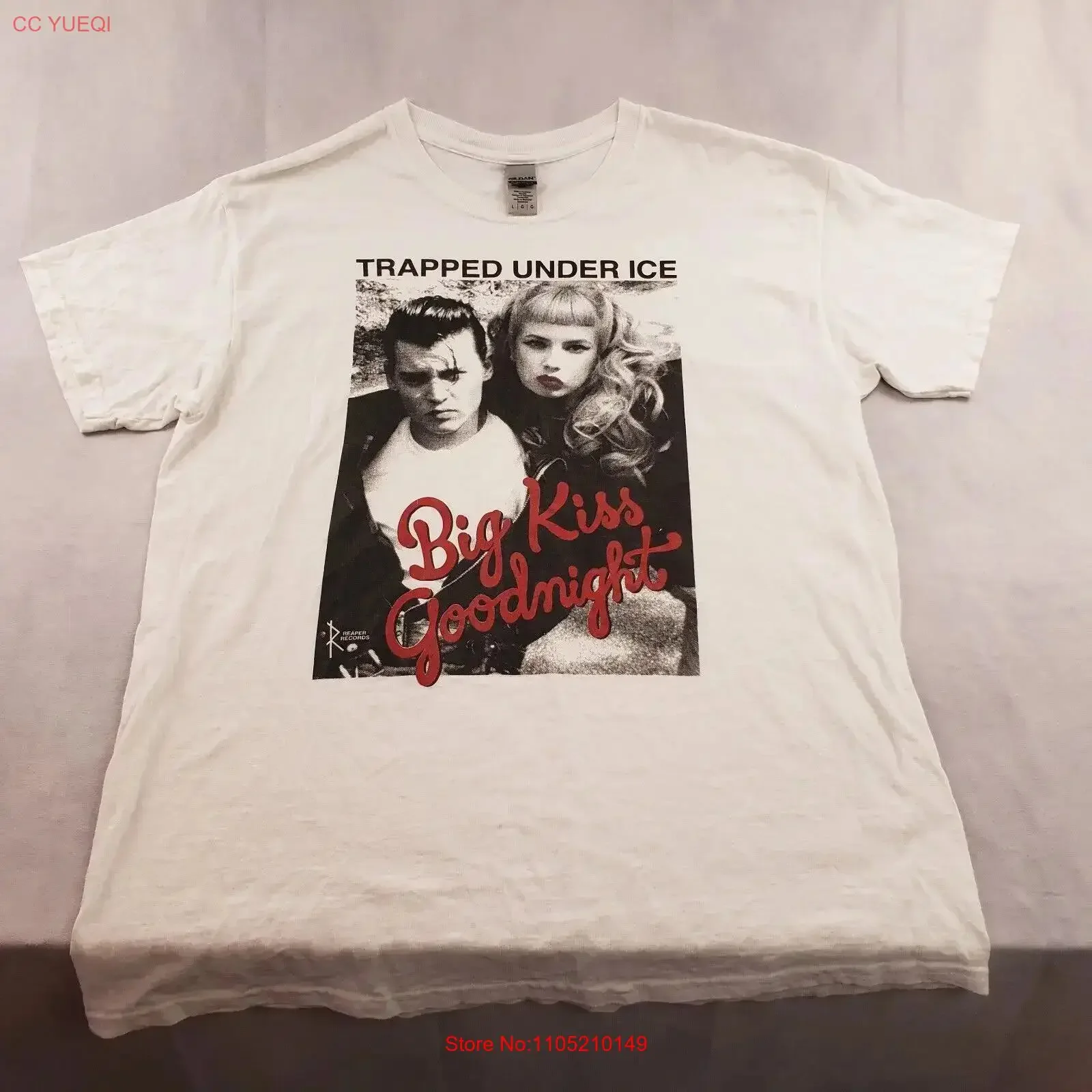 Trapped Under Ice Band Big Kiss Goodnight Hardcore Punk T Shirt Reaper Men L vintage Washed Stylish streetwear Slightly