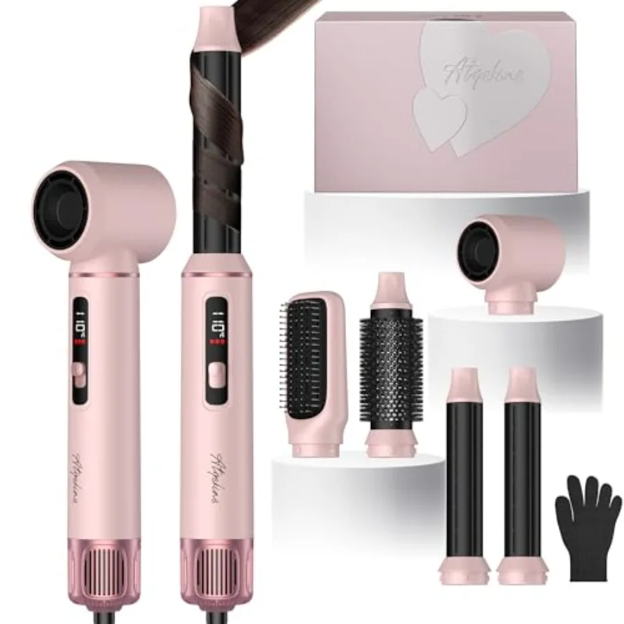 5 in 1 Hot Air Styler Brush 1000W Hair Dryer with LCD Display Auto Rotating Curler for Volumizing Fast Drying Curling and Strai