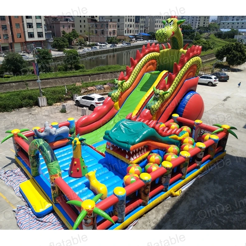 New Style Inflatable Bounce House 0.55Mmpvc Dragon Fun City Giant Inflatable Slides For Sale