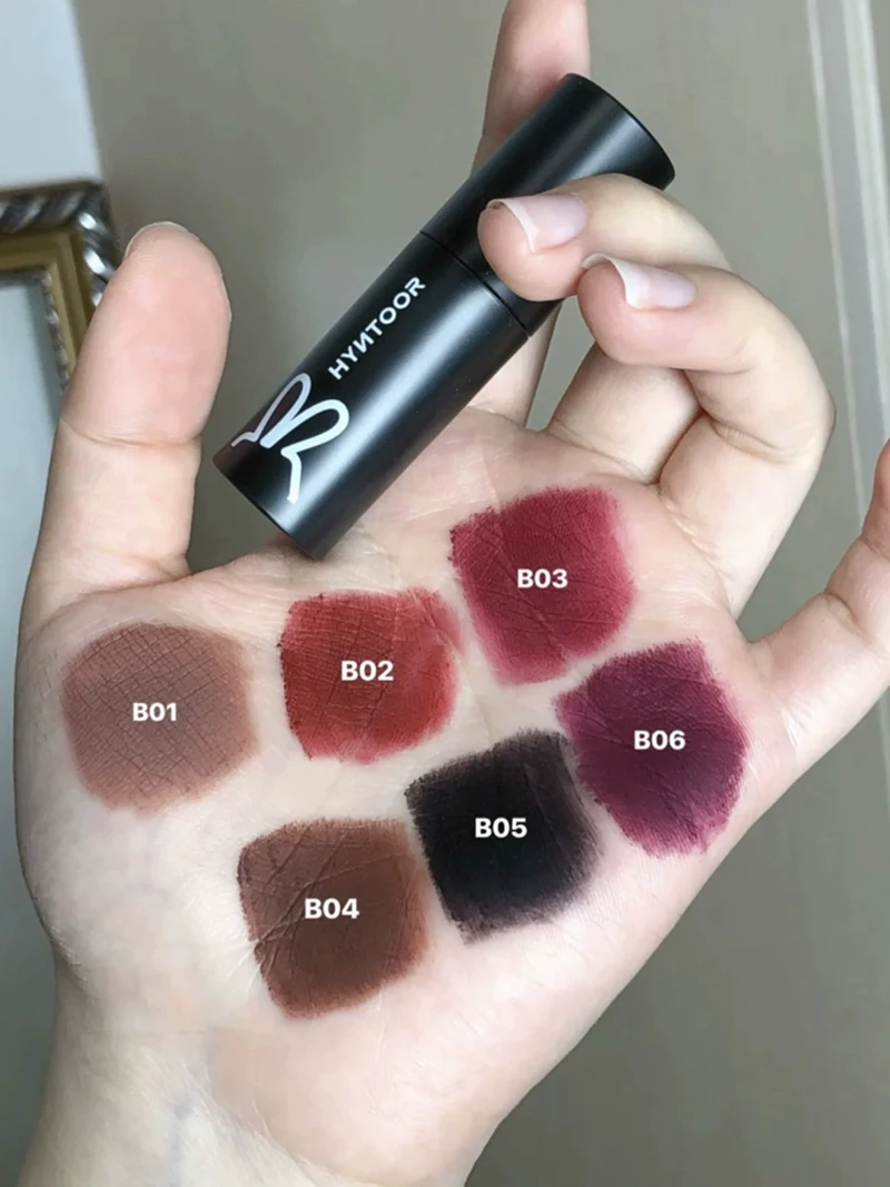 HYNTOOR Matowa Pomadka w Sztyfcie Nude Black Velvet Miękka Nieprzywierająca Długotrwała Brązowa Ciemna do Makijażu