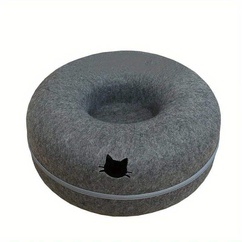 1pc Felt Tunnel Cat Nest with Kitten Window, Cat Donut Tunnel, Detachable Round Cat Bed, All-season  Washable Dog Beds  Kitten