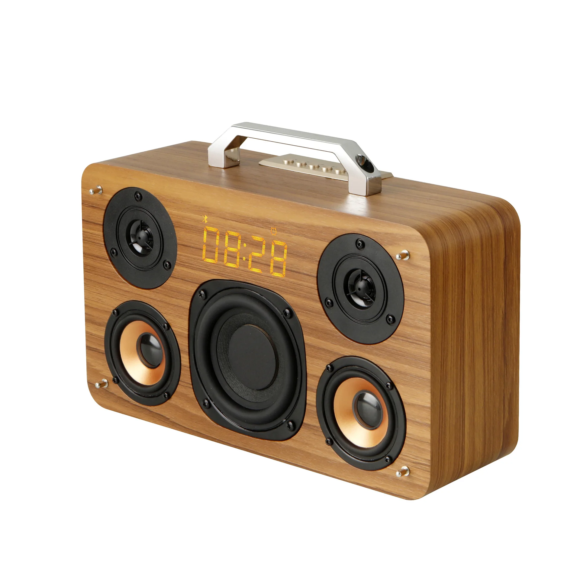 M300 40W High Power HiFi Stereo TF Card Aux Playback Desktop Wooden LED Alarm Clock Bluetooth Wireless Speakers Heavy Subwoofer