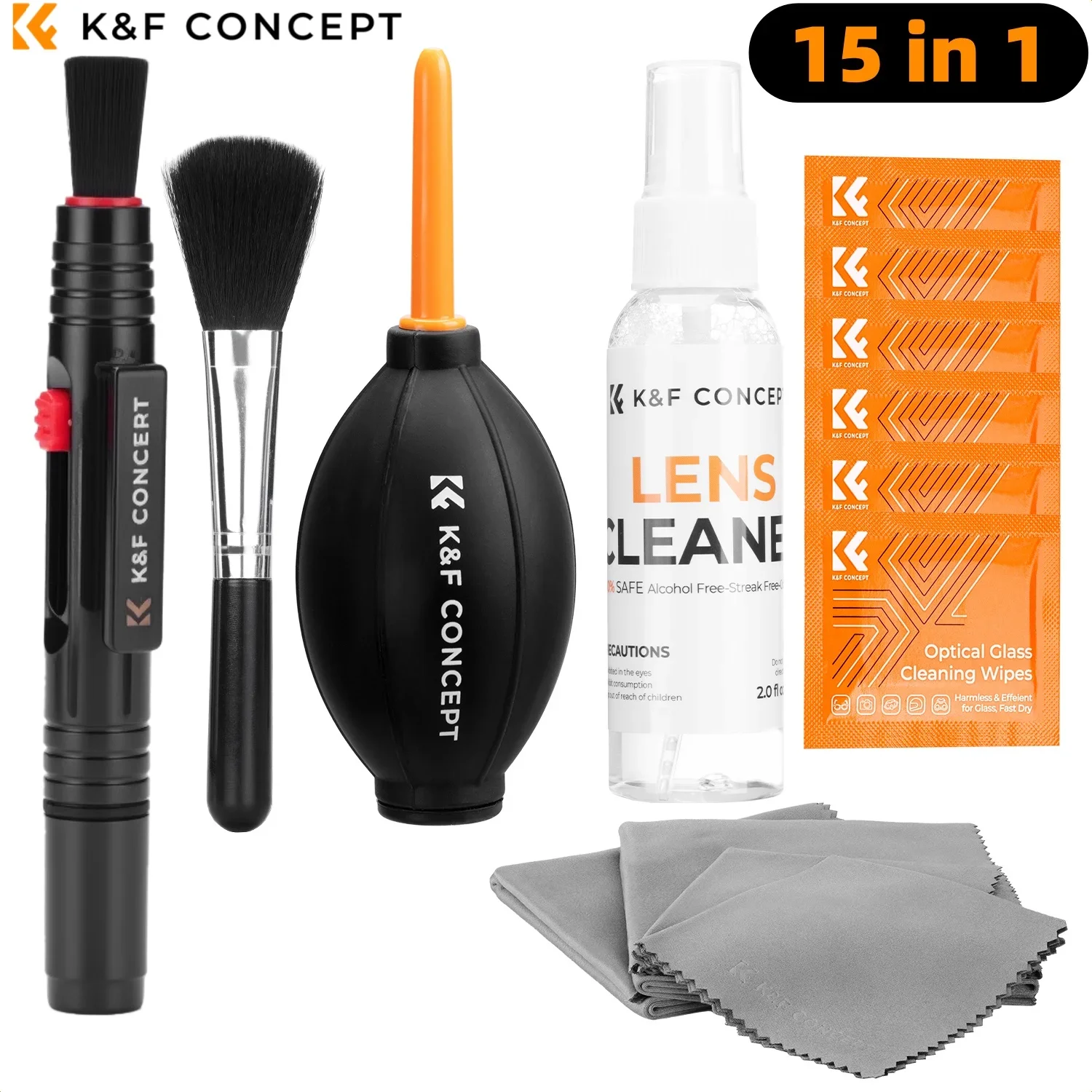 K&F CONCEPT Camera Lens Reinigingsset met Camera Blower, Brillendoekjes, Reinigingsvloeistof, Reinigingspen voor Camera Lens en Telefoon