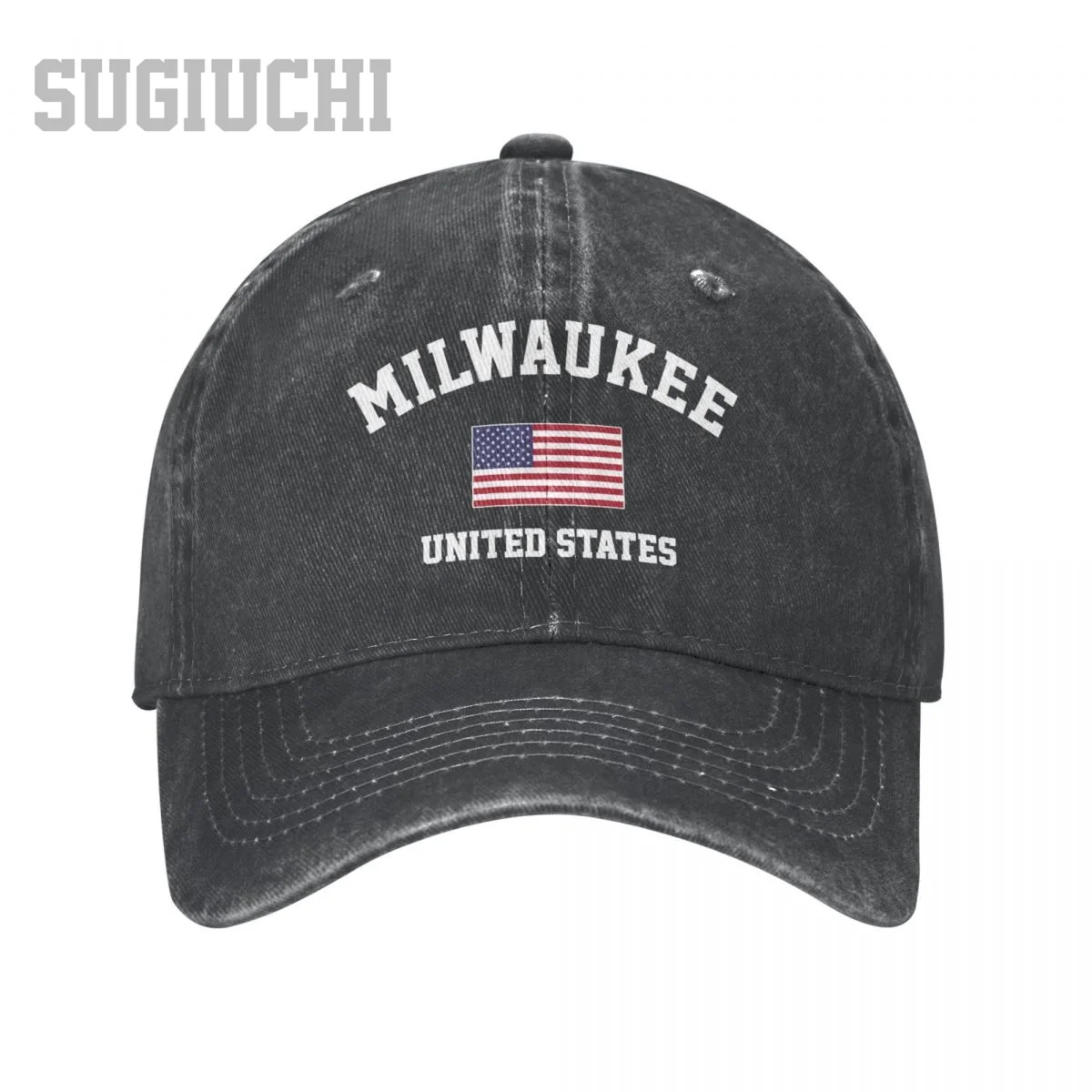 

Men Baseball Cap Milwaukee Of USA United States City Charcoal Washed Denim Classic Vintage Cotton Dad Trucker Hat Unisex Adult