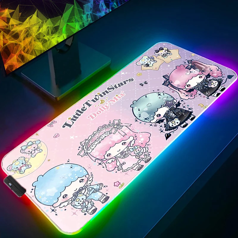 لوحة ماوس RGB L-little Twin Star من نوع سرعة الكمبيوتر سجادة لمشغل الرياضات الإلكترونية ولوحة مفاتيح الكمبيوتر المحمول LED Kawaii Mousepad حصيرة مكتبية