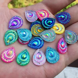 40pcs Peacock eye AB Resin 13*18mm DIY beads Flatback rhinestone applique scrapbook DIY 2 Hole buttons ornaments -HB25