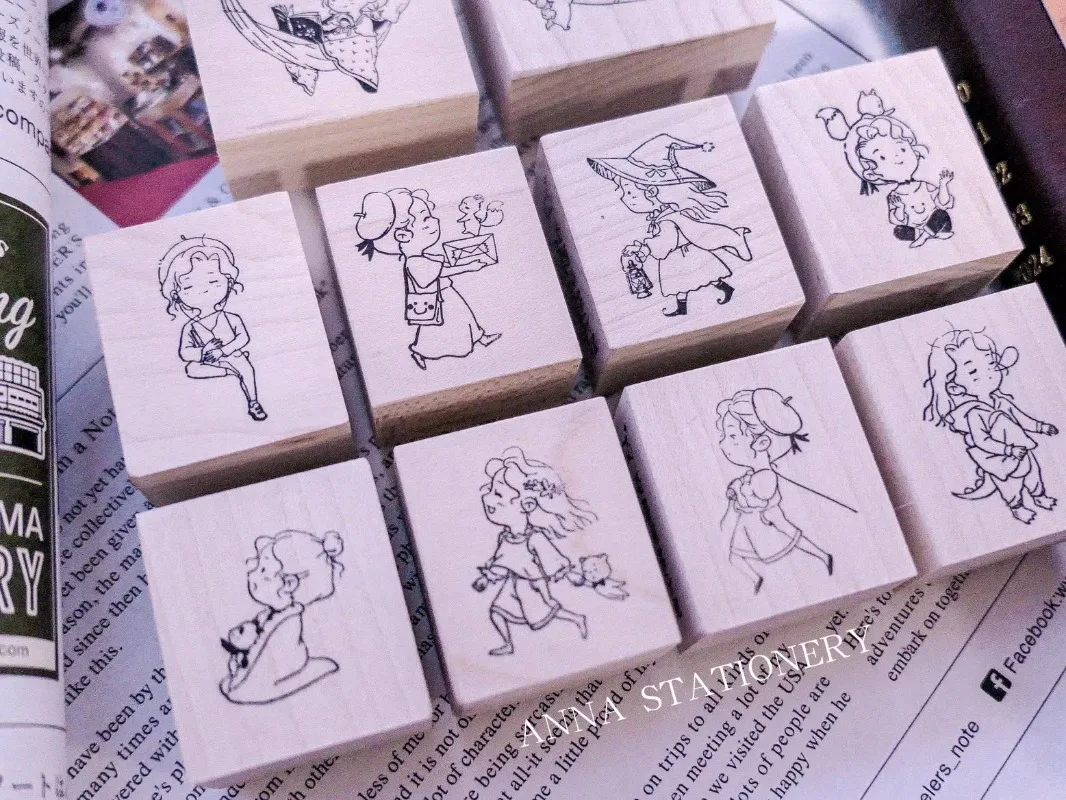 Lovely Girls Happy Daily Life Wooden Rubber Stamp Set DIY Scrapbooking Photo Album Card Making Wood Seal