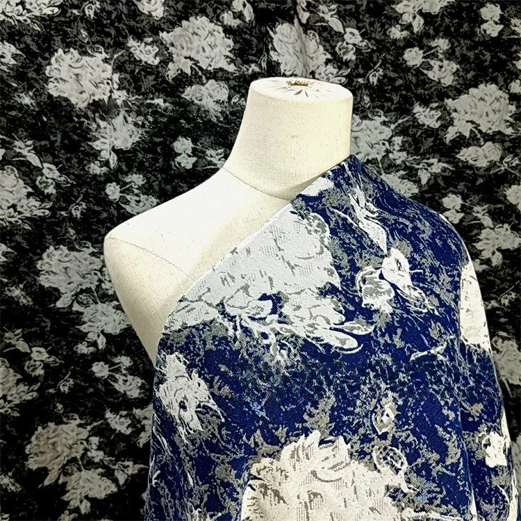 Black and White Ink Rose Jacquard Fabric for Clothing Dress Bag Sofa Cover Cushion Designer Handmade Diy Sewing