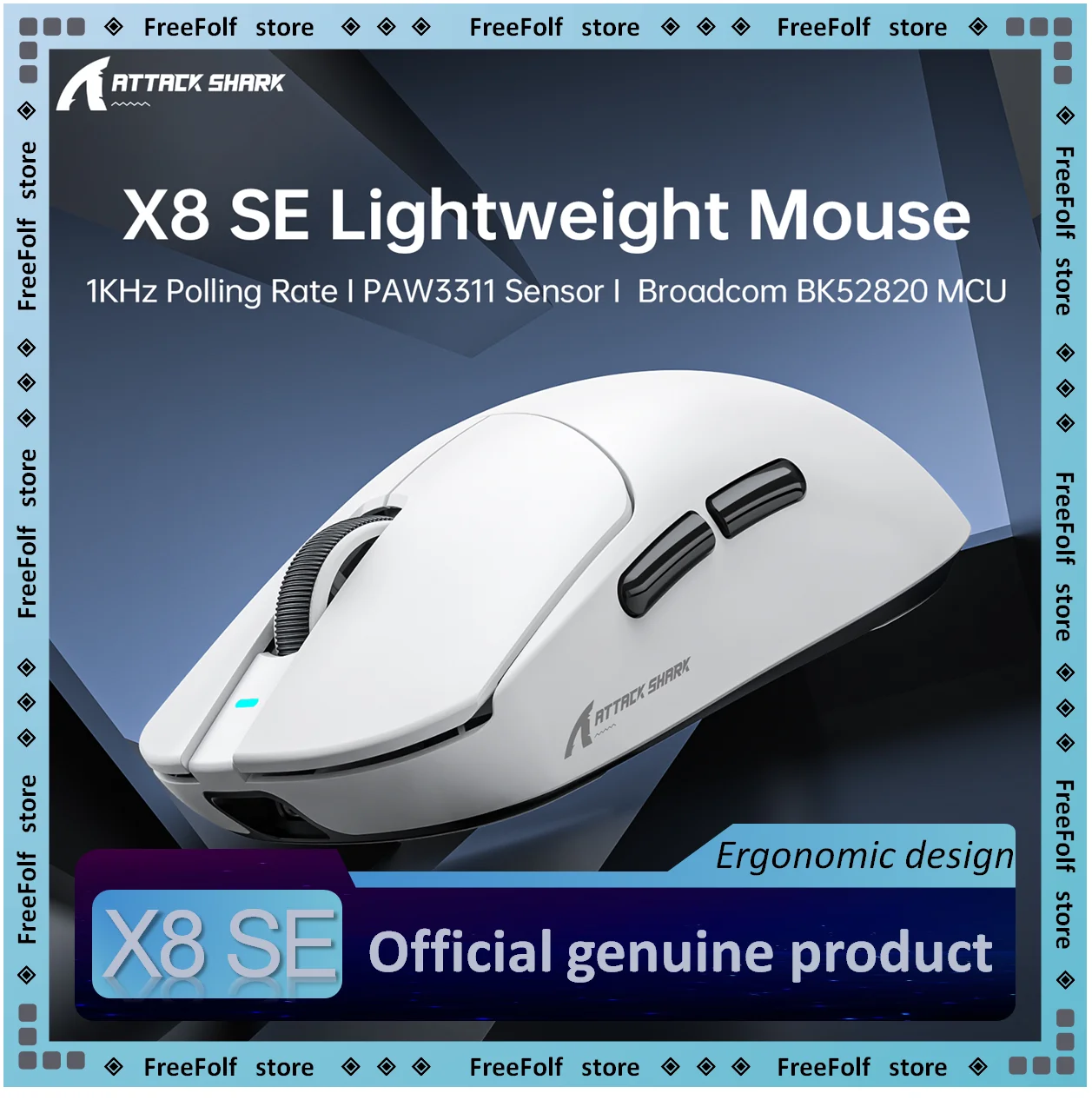 

ATTACK SHARK X8 SE 55 г сверхлегкая беспроводная игровая мышь, трехрежимная мышь BK52820, аккумулятор 25 к точек на дюйм, 500 мАч, 5 программируемых кнопок