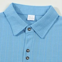 Men's Textured Woven Polyester Shirt Short Sleeve Turn Down Collar Button Down Casual Breathable Summer Beach Tops for Men 3